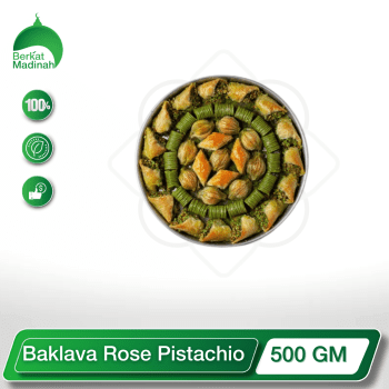 Indulge in the exquisite fusion of rose and pistachio with our Baklava Rose Pistachio, a delightful confection that elevates the classic Middle Eastern pastry to new heights. Crafted with layers of flaky phyllo dough, fragrant rose syrup, and the crunch of premium pistachios, this decadent treat is a true delight for the senses.