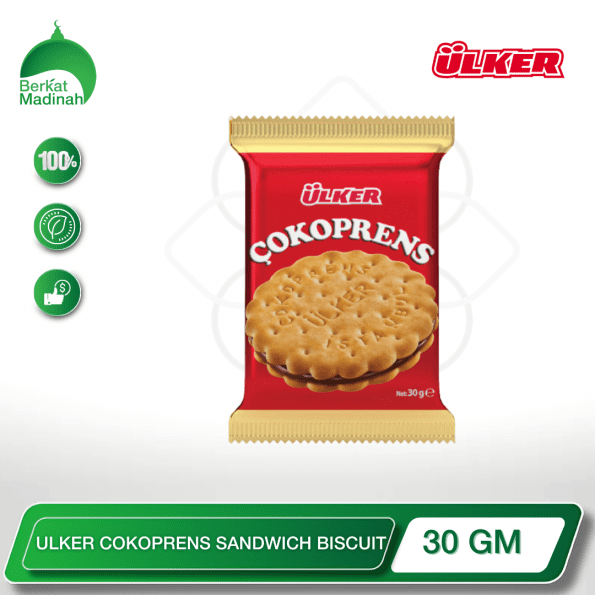 Indulge in a bite-sized chocolate treat with the ULKER COKOPRENS SANDWICH BISCUIT 30 GM. These delectable biscuits feature a crisp, cocoa-infused exterior that gives way to a rich, creamy chocolatey filling, satisfying your craving for a decadent yet convenient snack.