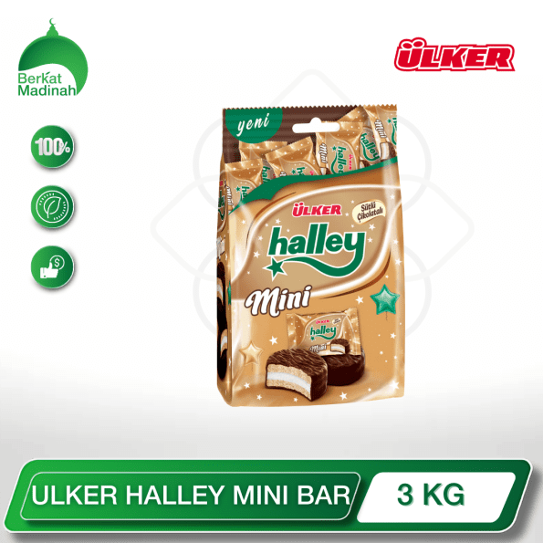 Indulge in the ultimate chocolate experience with the ULKER HALLEY MINI BAR 3 KG. These bite-sized, individually wrapped chocolate bars feature a delectable combination of crunchy wafer and smooth, creamy milk chocolate, creating a heavenly treat for any chocolate lover.