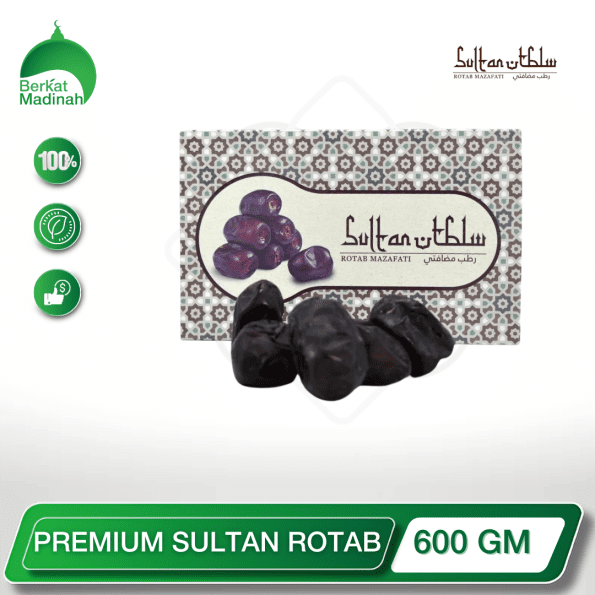 Indulge in the exquisite richness of the PREMIUM SULTAN ROTAB 600 GM, a premier date variety that captures the essence of the Middle East's centuries-old date cultivation tradition. Prepare to embark on a sensory journey like no other. SULTAN ROTAB,